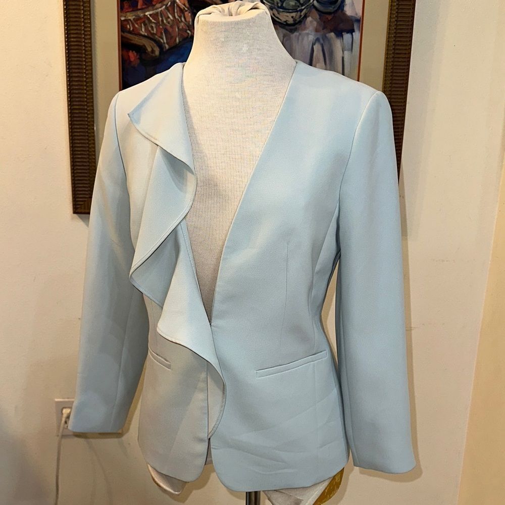 Talbots Elegant Light Blue Ruffle Women's Blazer Size 2 - Picture 6 of 11